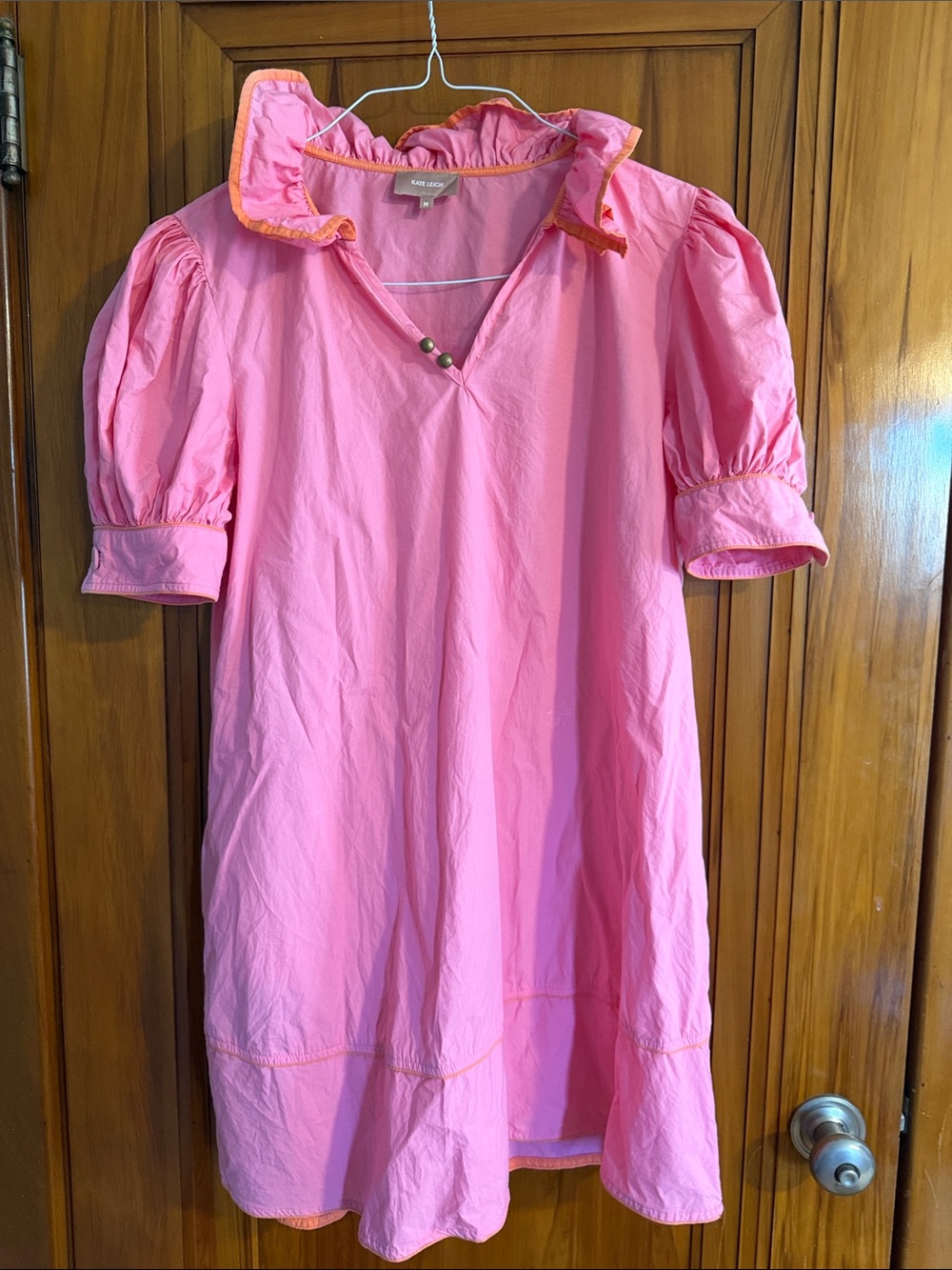 Women’s Pink A-Line Dress with Orange Trim by